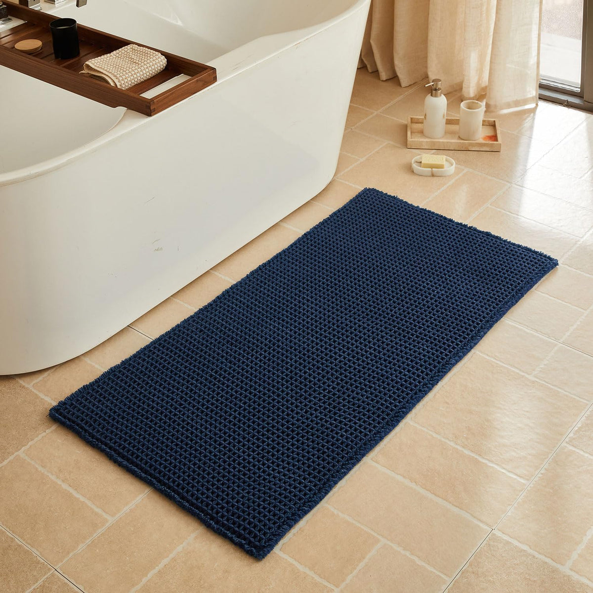 Triohero Waffle Bath Mat, Small Boho Bathroom Rugs Non Slip, 16x24 Khaki