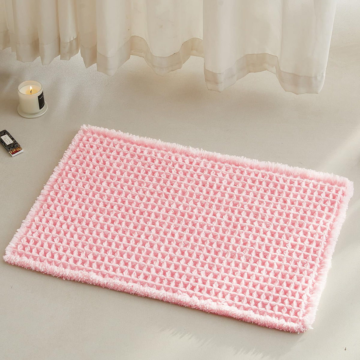 TYUU Waffle Bath Mat, Boho Bathroom Rugs Non Slip Washable, 30x20 Khaki