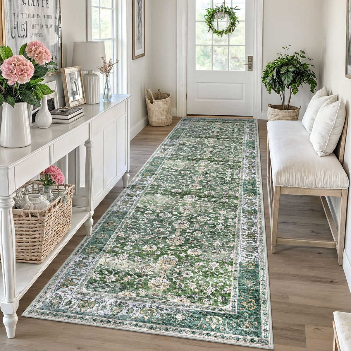 KUTA Vintage Floral Washable 2x3 Rugs for Entryway Blue Grey Beige