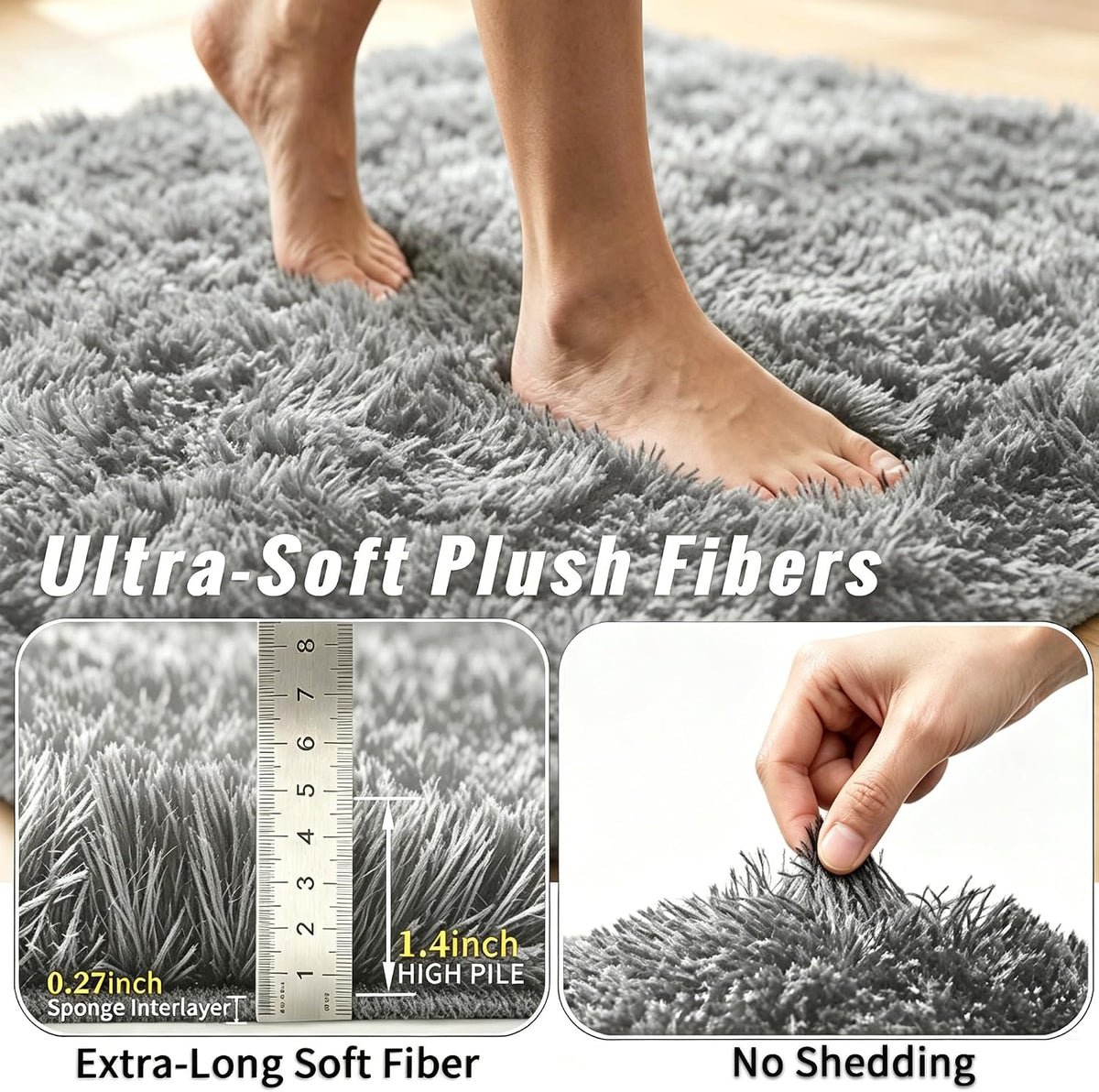 2x3 Area Rug for Bedroom Bedside, Soft Fluffy Plush Thick Rug for Living Room, Non-Slip Small Shag Rug, Non-Shedding High-Pile Indoor Floor Carpet for Kids Room Nursery Dorm Home Decor(Dark Gray)