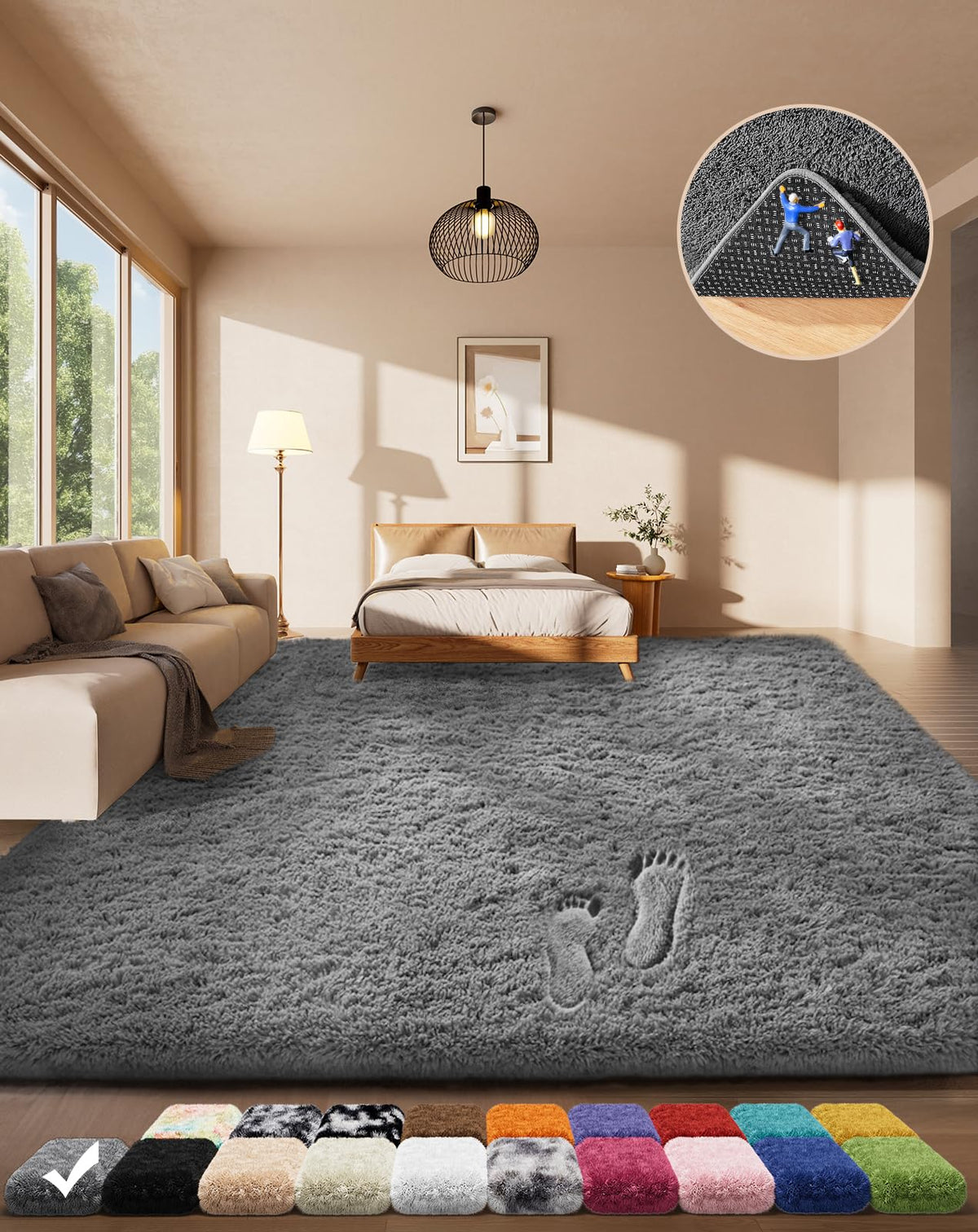 Ophanie 2x6 Washable Runner Rug for Hallway,Non-Slip Fluffy Soft Bedside Rugs, Bedroom Living Room Grey Shaggy Gray Carpet for Kids Girls Boys Dorm Nursery Home Decor Aesthetic