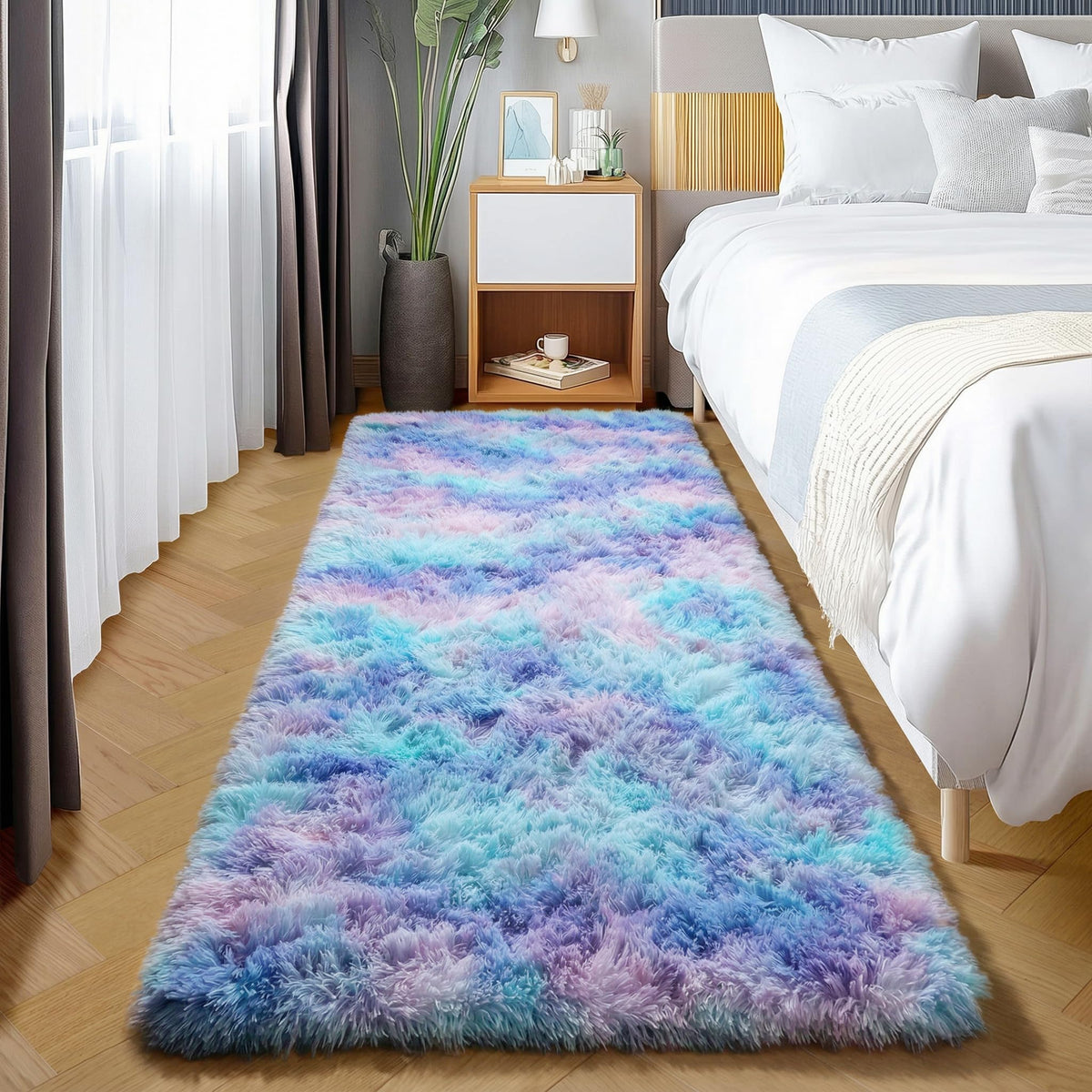 White Runner Rugs for Bedroom Living Room, Fluffy 2x6 Bedside Soft Area Rug