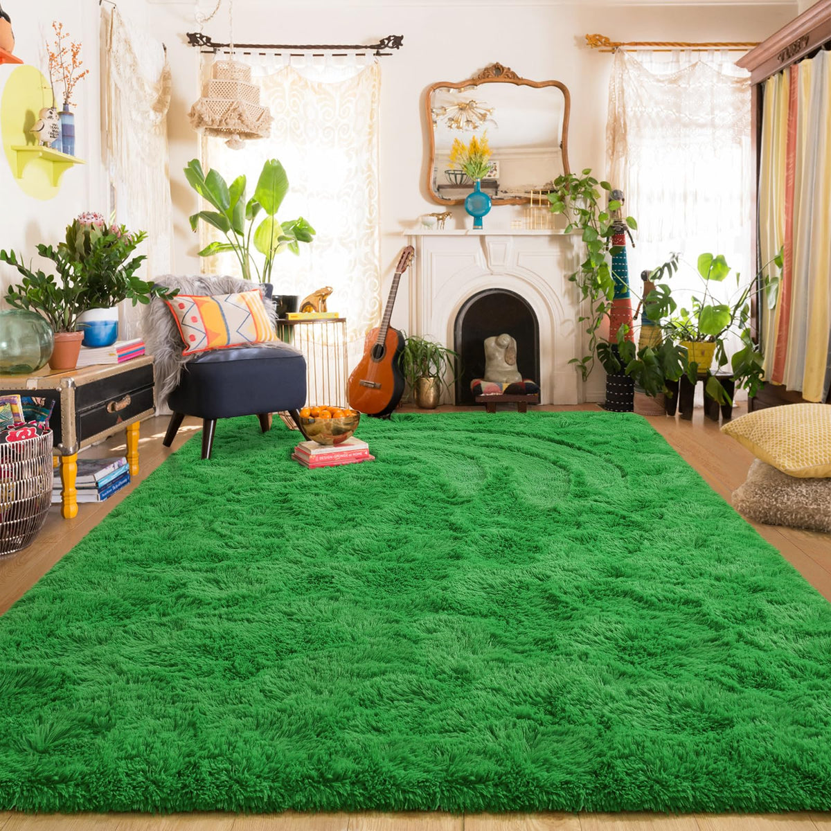 Amearea Shag Fluffy Small Rug, 2x4 Throw Rugs for Bedroom Girls, Black