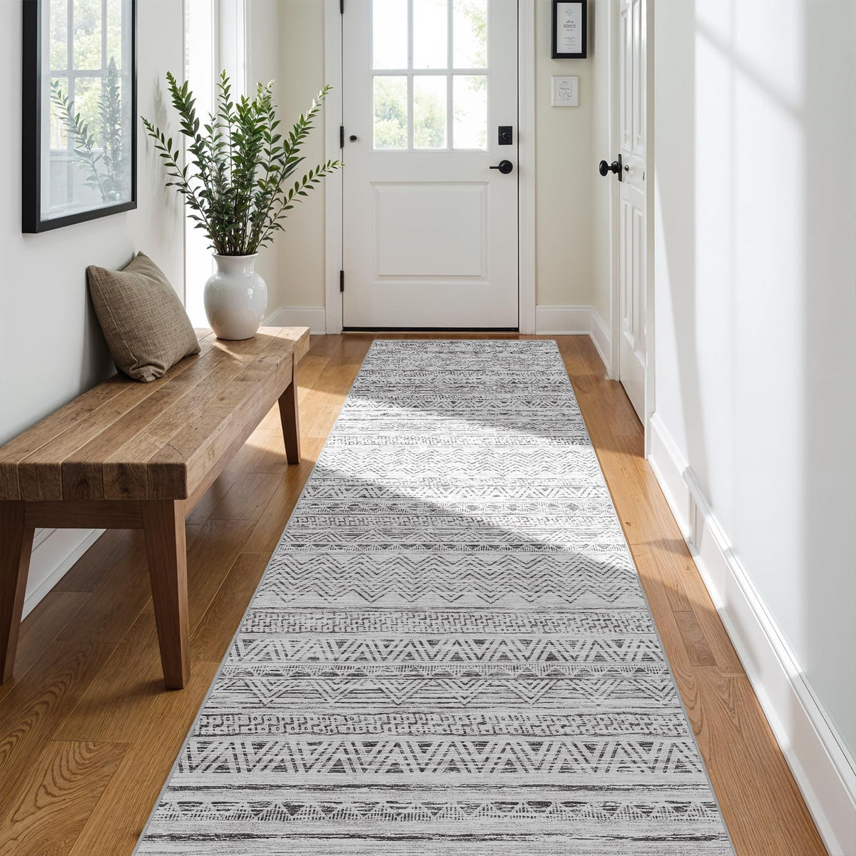 2x5 Runner Rug Washable Moroccan: Non Slip Kitchen Long Floor Mat Beige