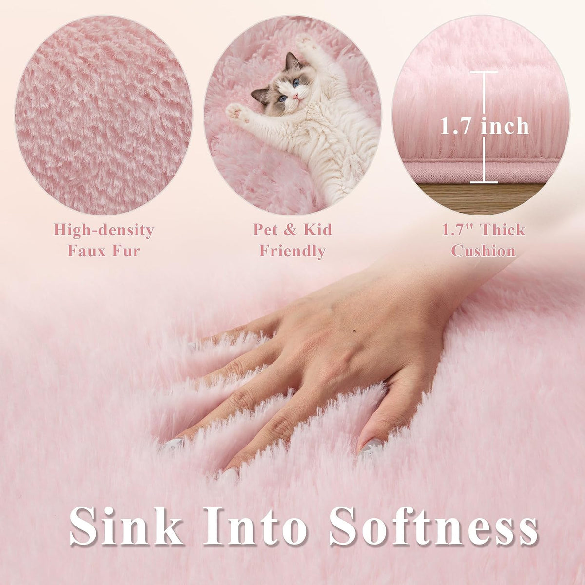 Baby Pink Fluffy Area Rug, Soft Washable, 2x5 Ft for Bedside