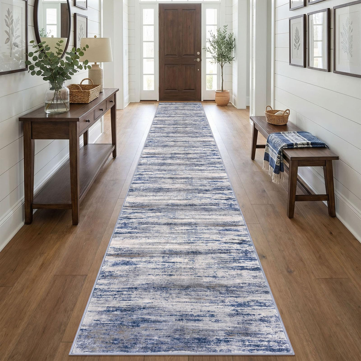 KOZYFLY Abstract Entryway Rug 2x3 Washable Door Mat Indoor Blue Beige