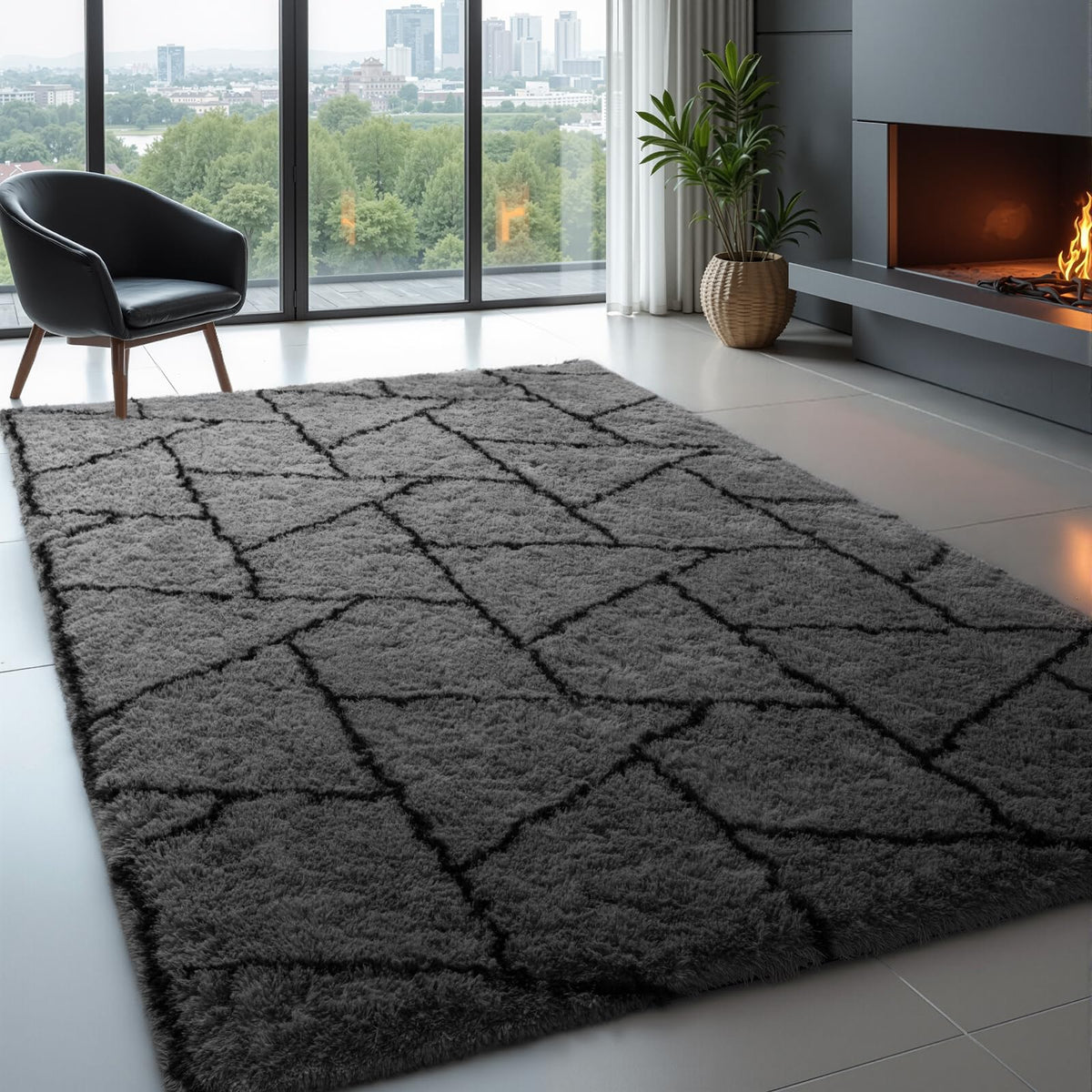 Zentavio 2x6 Runner Rugs for Hallway Shag Soft Bedroom Bedside Rugs Non Slip Fluffy Carpet for Kids Girls Boys Home Decor Aesthetic Dorm Nursery Tie-Dyed Black Grey