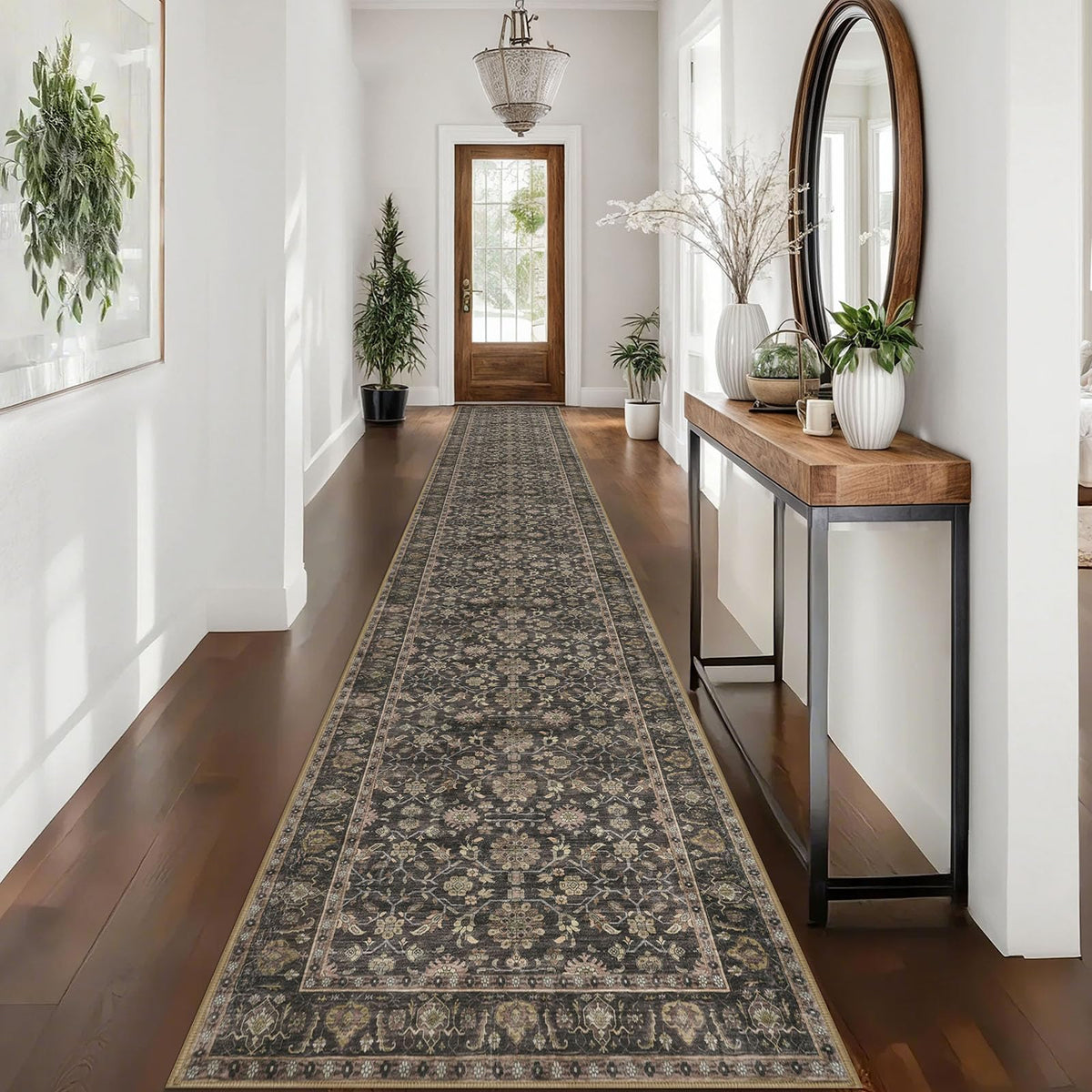KUTA Vintage Floral Washable 2x3 Rugs for Entryway Blue Grey Beige