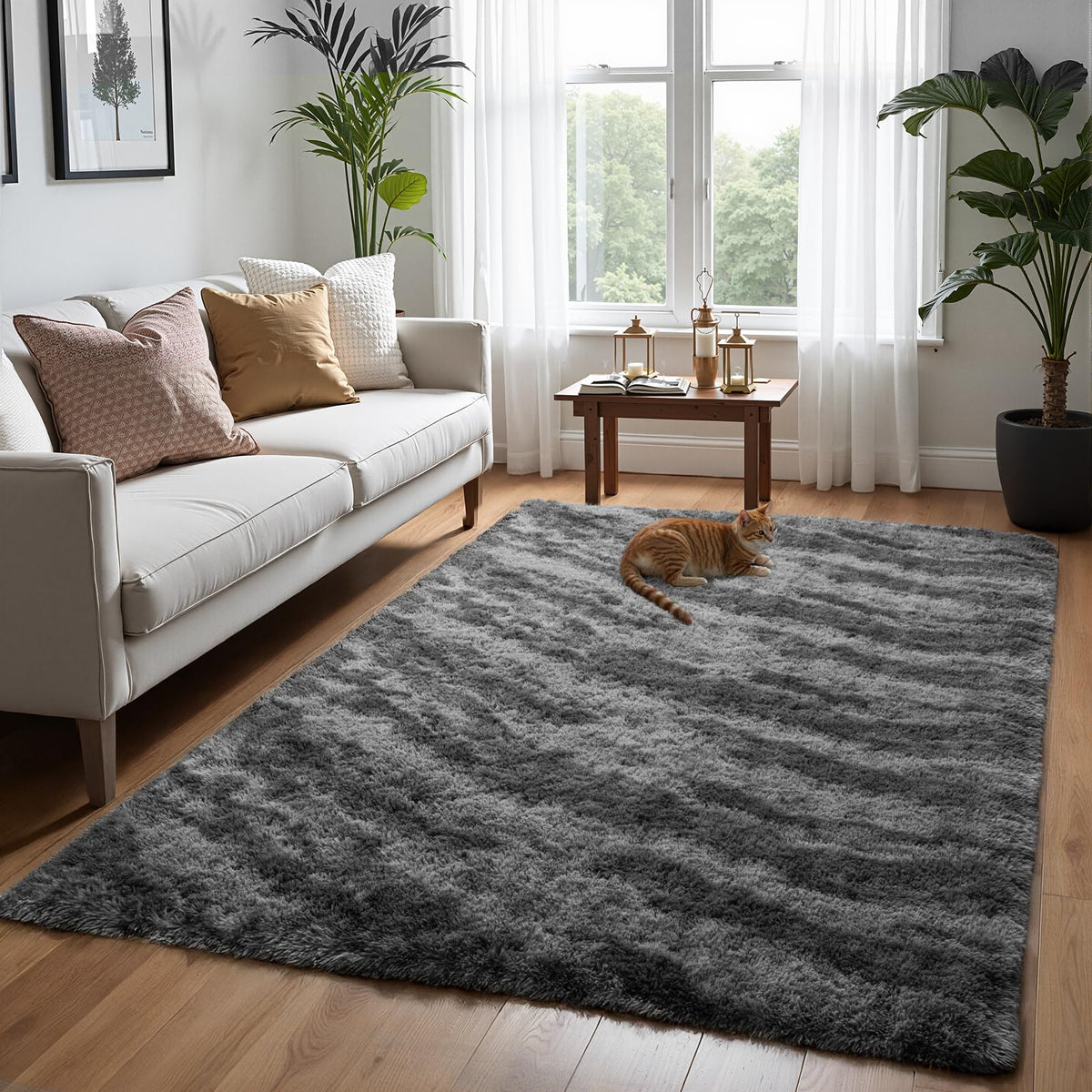 Zentavio 2x6 Runner Rugs for Hallway Shag Soft Bedroom Bedside Rugs Non Slip Fluffy Carpet for Kids Girls Boys Home Decor Aesthetic Dorm Nursery Tie-Dyed Black Grey