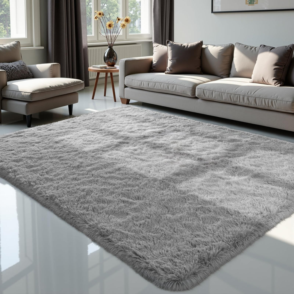 Zentavio 2x6 Runner Rugs for Hallway Shag Soft Bedroom Bedside Rugs Non Slip Fluffy Carpet for Kids Girls Boys Home Decor Aesthetic Dorm Nursery Tie-Dyed Black Grey