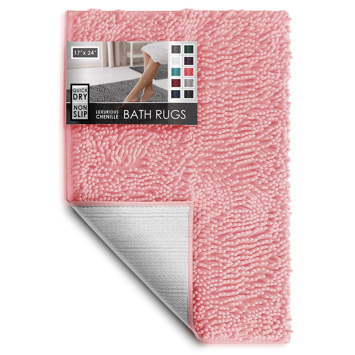 Hearth & Harbor Bathroom Rugs, Chenille Bath Mat - Machine Washable Bath Mats for Bathroom Non-Slip Backing Rubber, Quick Dry Bathroom Mat, 17 x 24 + 20 x 32 - Hunter Green