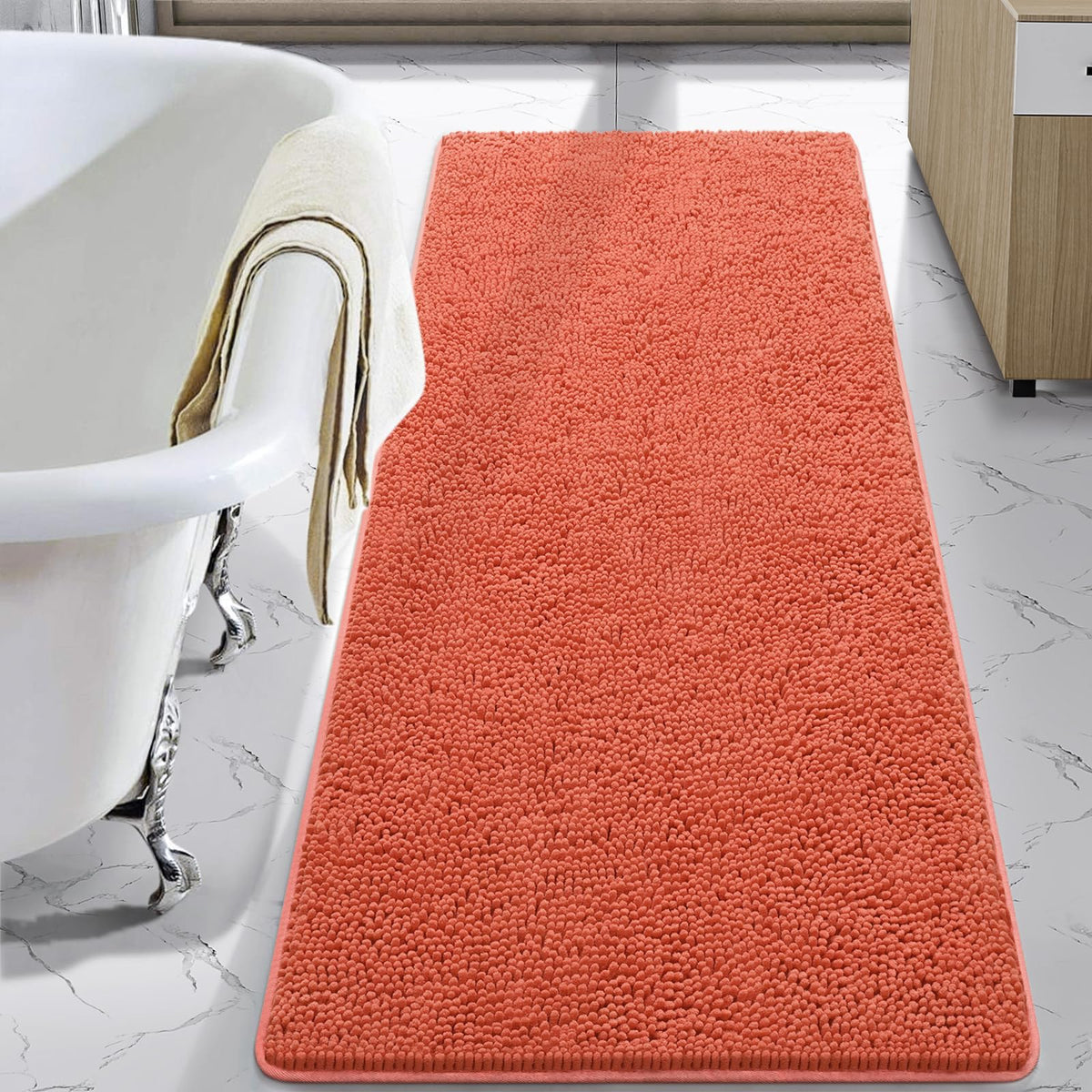 LOCHAS Luxury Bathroom Rug Shaggy Bath Mat 24 x 60 Inch, Gray