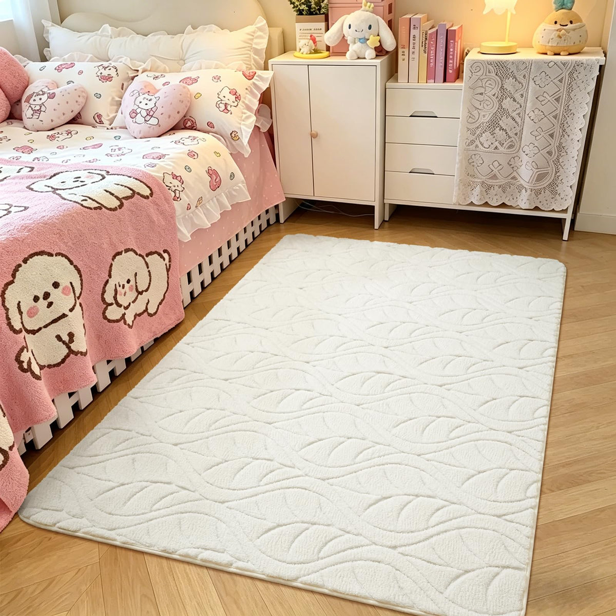 Grey Fluffy Area Rug for Bedroom, 3x5 Geometric Shag Rugs
