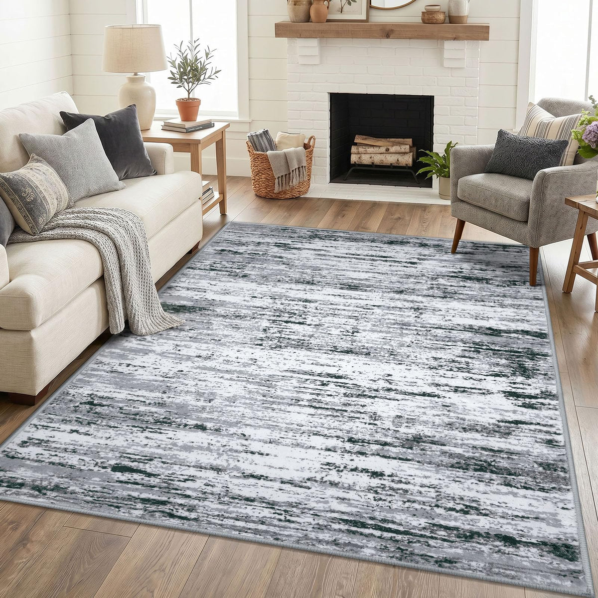 Lansny Abstract Washable 2x6 Runner Rug Non Slip Runners for Hallway