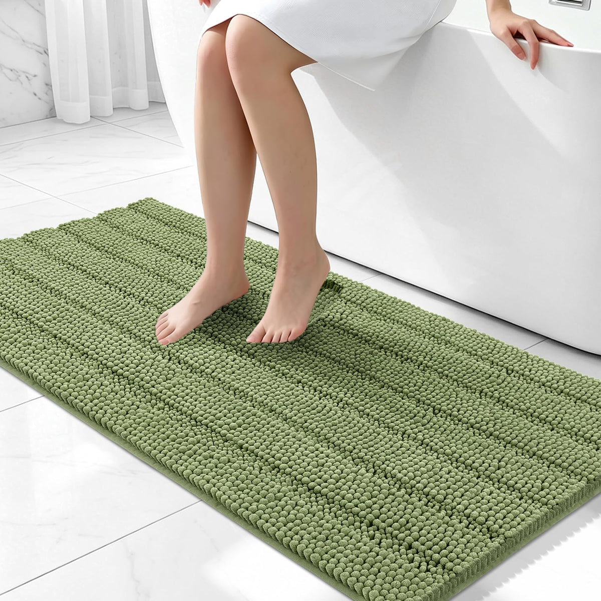 Bcoimo Small Bath Rug Mat,24x17 Chenille Non Slip Gray Bathroom Shower Mat