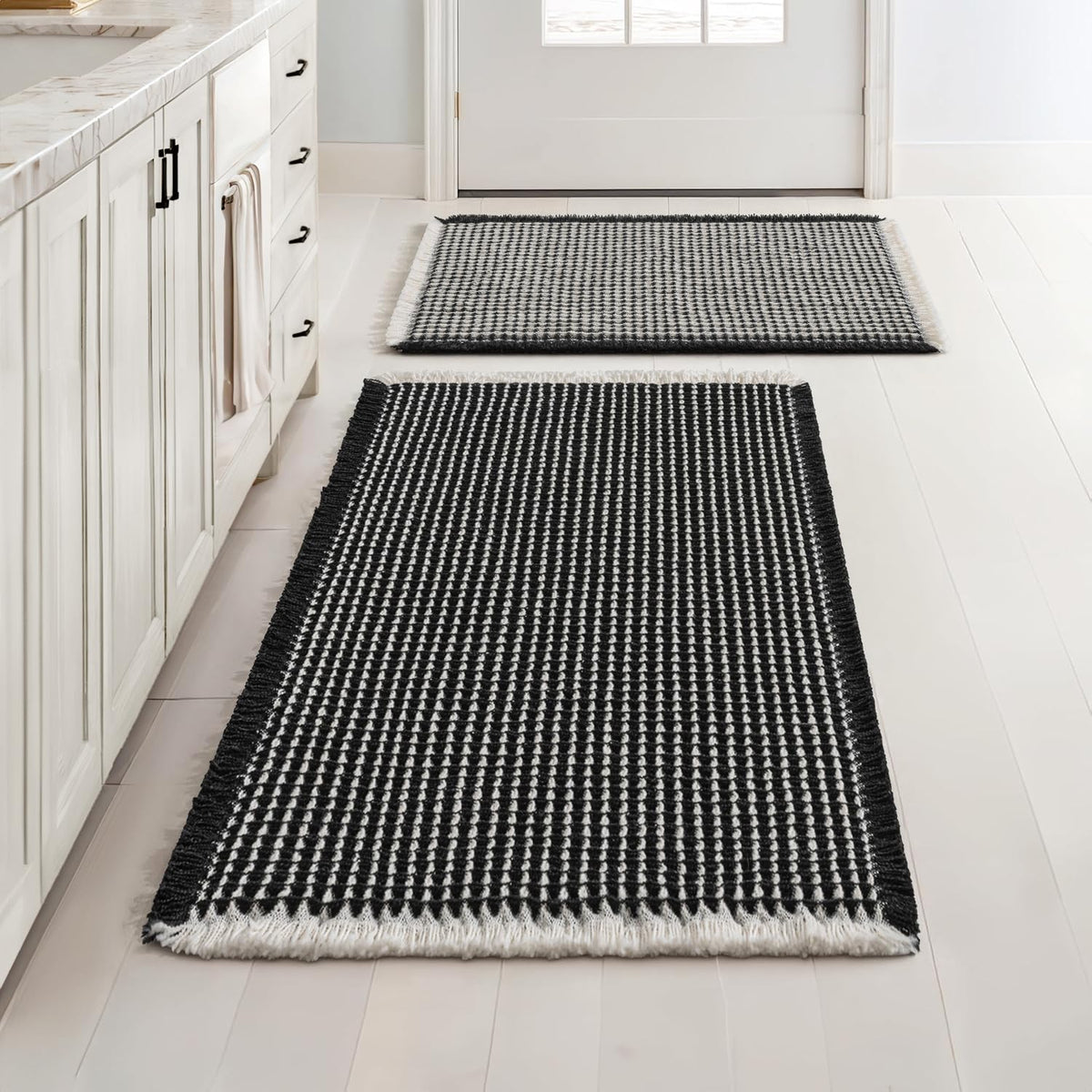 MIULEE Set of 2 Waffle Bathroom Rugs Boho Bath Mat Brown 18x30 Inch