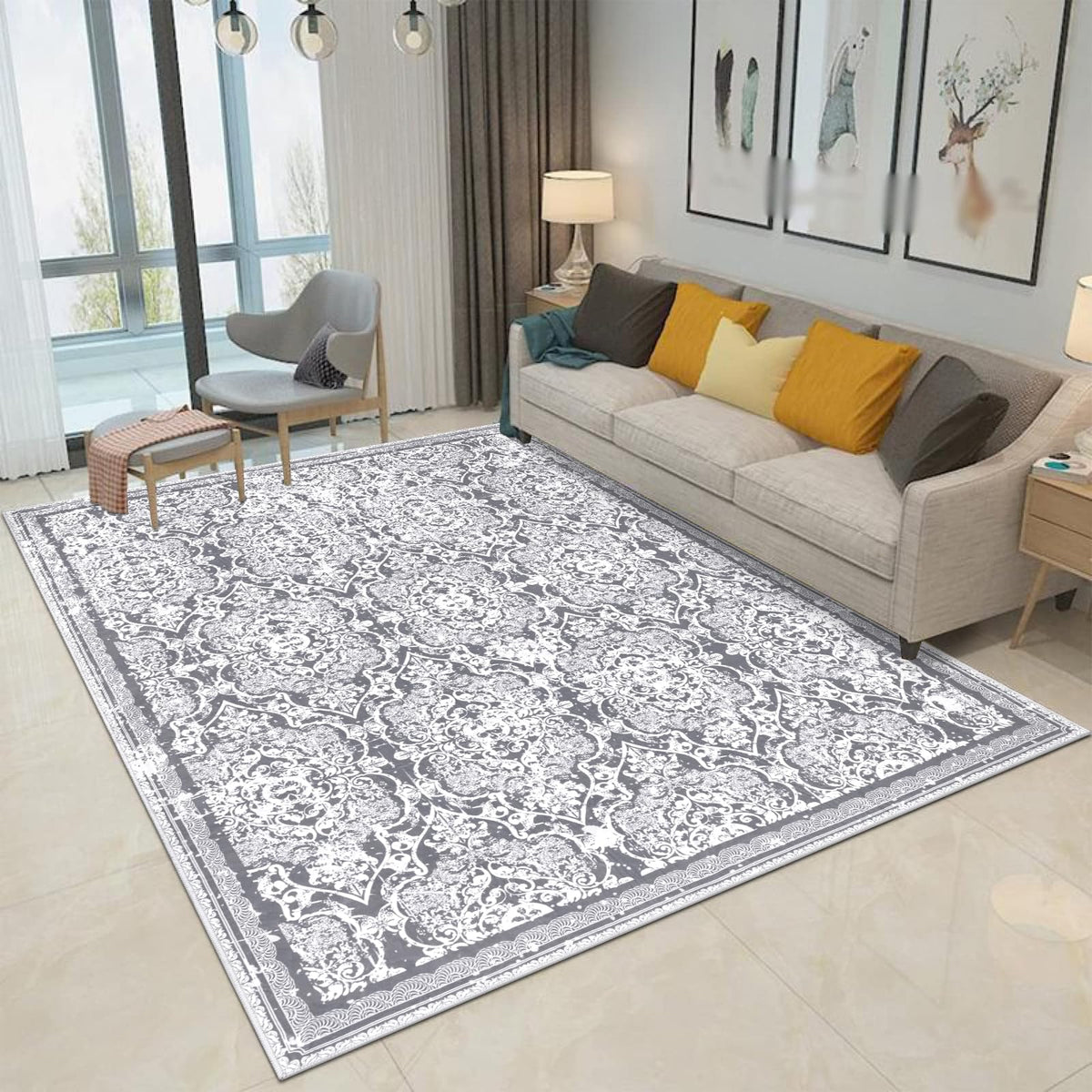 Vaukki Hallway Runner 2x6 ft, Grey Vintage Shaggy Soft Kitchen Rug