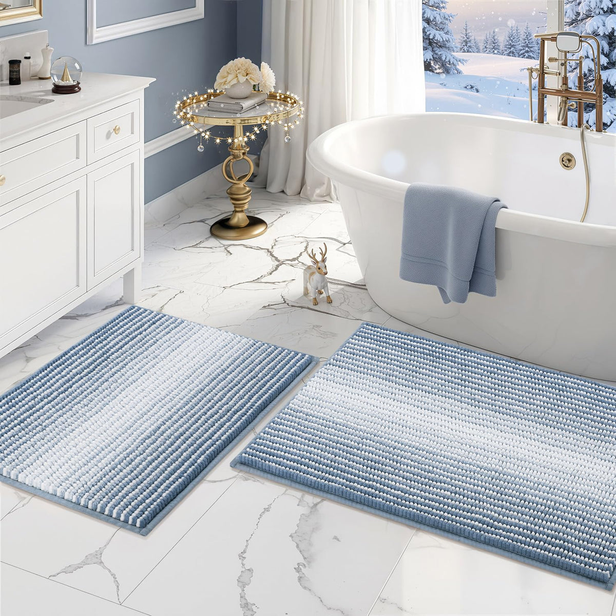 BSICPRO Bathroom Rugs Sets 2 Piece, Non Slip Striped Bath Mats, Sage