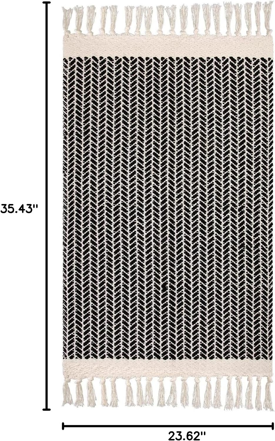 Lahome Belle Boho Bathroom Rugs, Small 2x3 Front Door Mat Lightweight Kitchen Rug Woven Cotton Area Rug with Tassels, Farmhouse Washable Black and White Throw Rug Low Pile Carpet for Entry Laundry