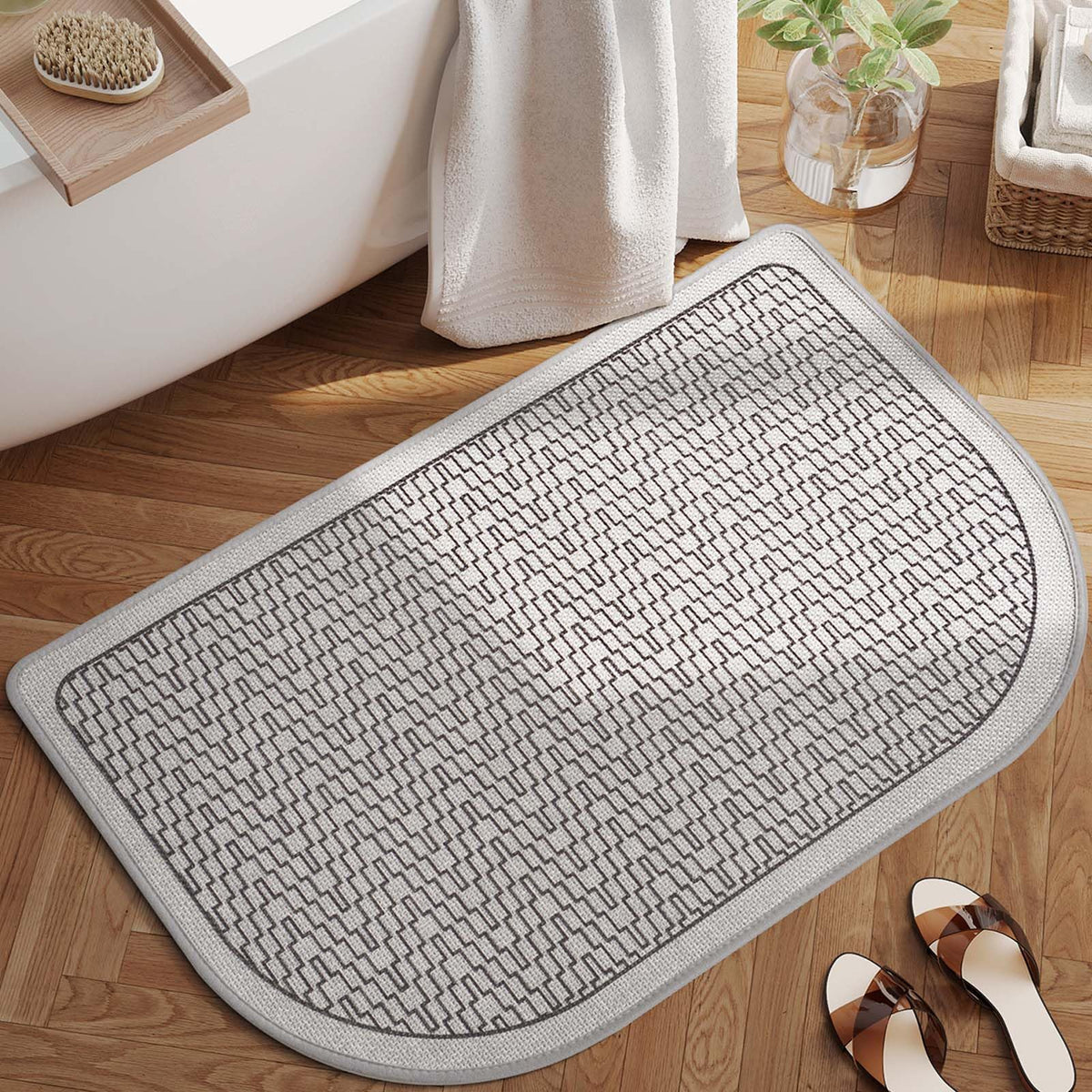 YDKGL Half Circle Bath Mat, Non Slip Thin Bathroom Rugs, Brown 16x24