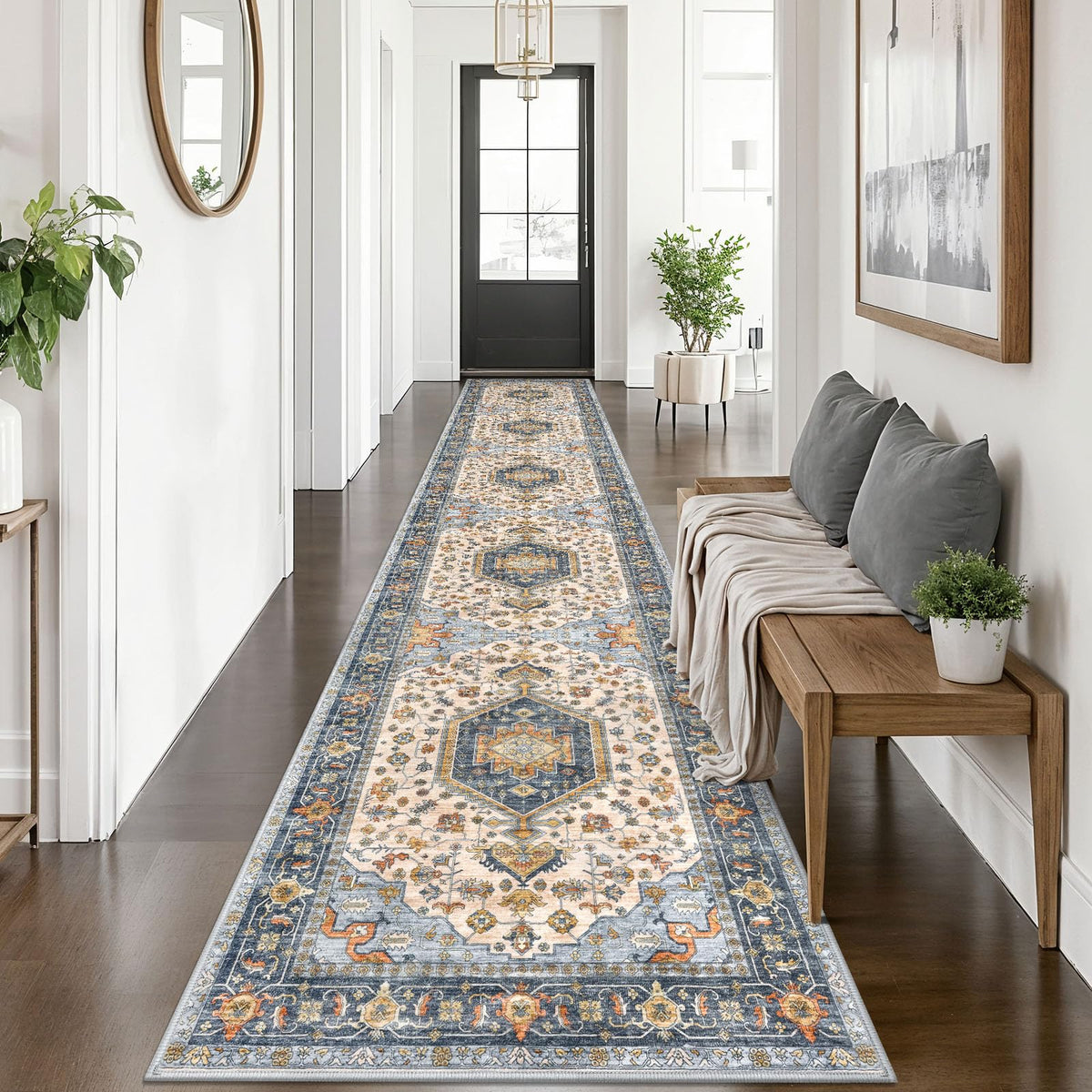 KUTA Entryway Rugs Indoor Washable Small Area Rug 2x3 Blue Entrance Carpet