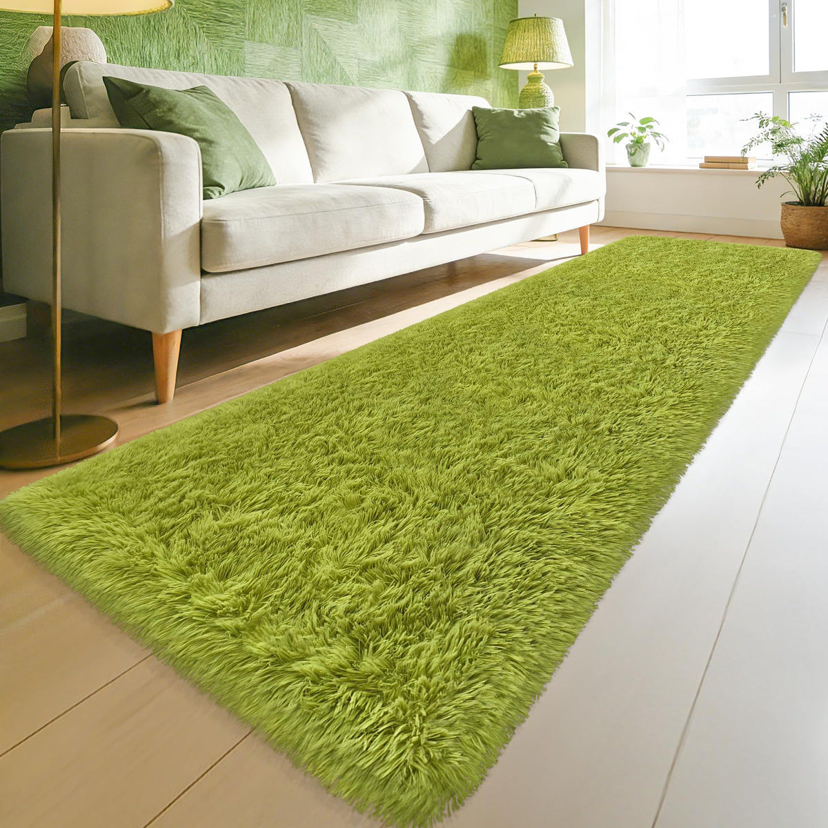 Soft Fluffy Beige Runner Rug for Bedroom, Bedside Long Rug Runner