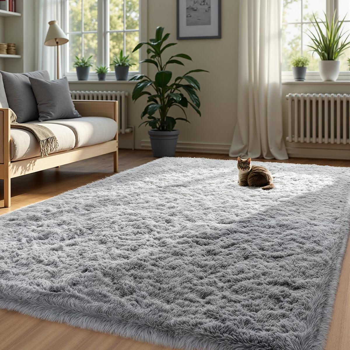 Zentavio 2x6 Runner Rugs for Hallway Shag Soft Bedroom Bedside Rugs Non Slip Fluffy Carpet for Kids Girls Boys Home Decor Aesthetic Dorm Nursery Tie-Dyed Black Grey