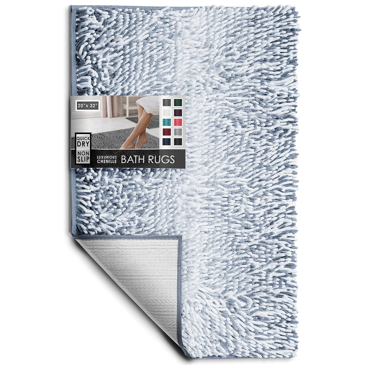 Hearth & Harbor Bathroom Rugs, Chenille Bath Mat - Machine Washable Bath Mats for Bathroom Non-Slip Backing Rubber, Quick Dry Bathroom Mat, 17 x 24 + 20 x 32 - Hunter Green