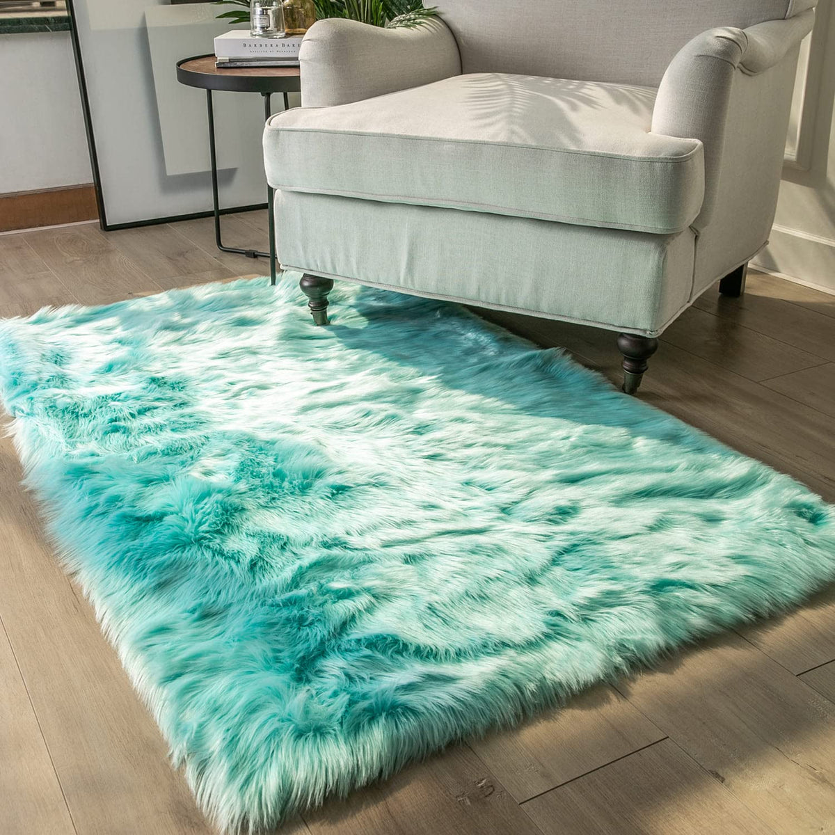 Ashler Faux Fur Rug, White, 2x3 Ft, Machine Washable