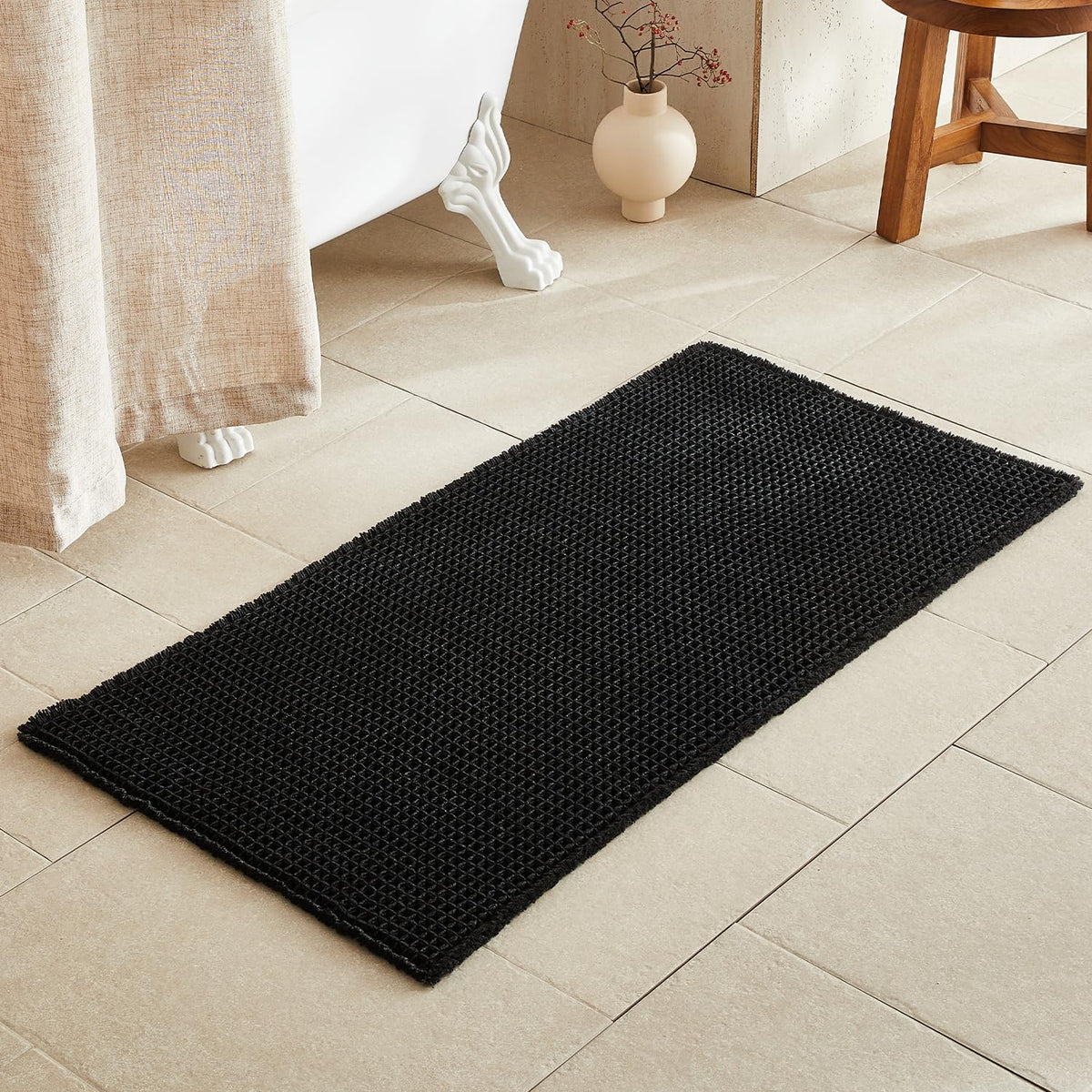 TYUU Waffle Bath Mat, Boho Bathroom Rugs Non Slip Washable, 30x20 Khaki