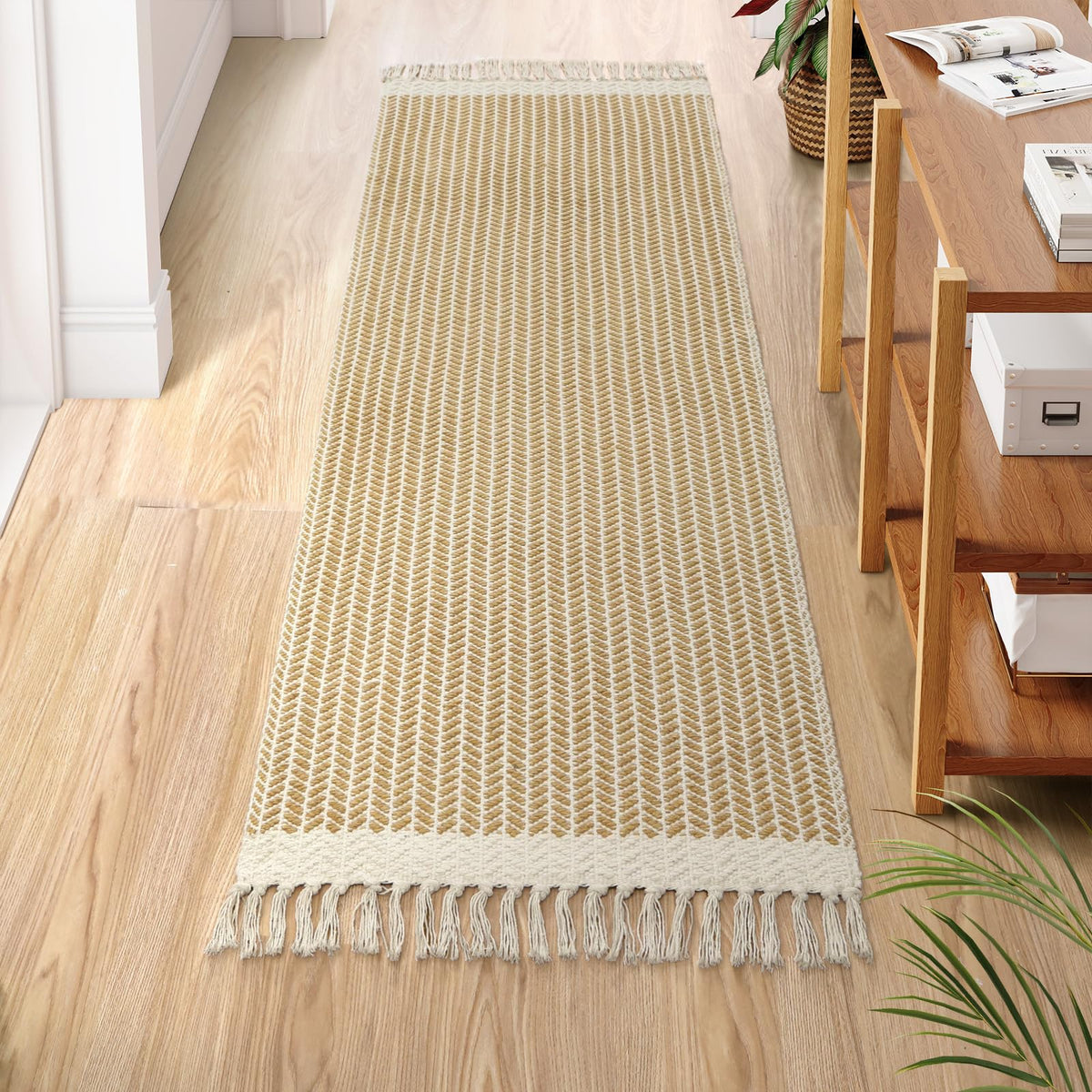 Lahome Belle Boho Bathroom Rugs, Small 2x3 Front Door Mat Lightweight Kitchen Rug Woven Cotton Area Rug with Tassels, Farmhouse Washable Black and White Throw Rug Low Pile Carpet for Entry Laundry
