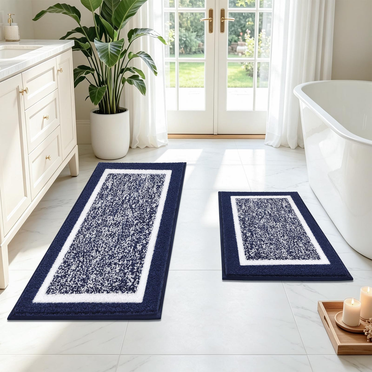 Pauwer Bathroom Rugs 3 Piece Set, Non Slip Washable Bath Mat, Dark Grey