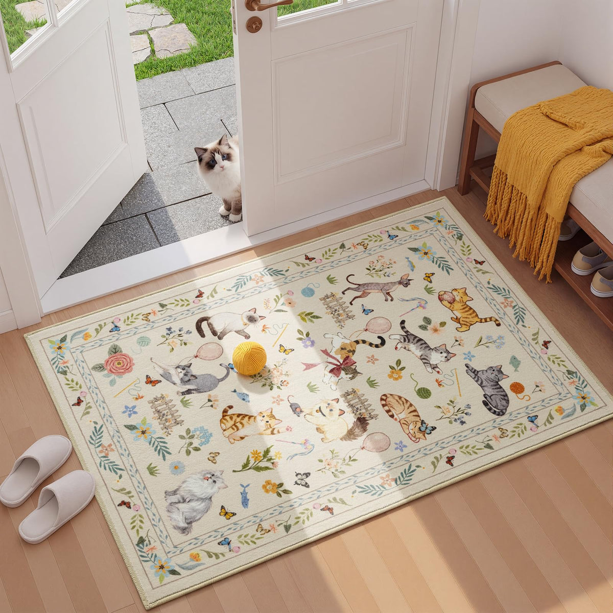 Unirea 2x3 Black Cute Cat Area Rug for Kitchen Entryway, Washable Door Mat