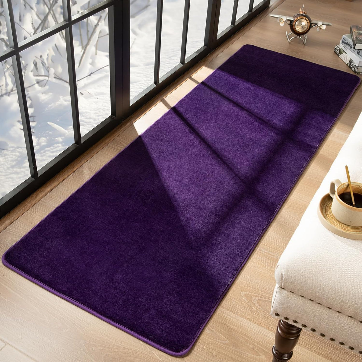 Przemy 2x6 Soft Runner Rug for Bedroom Living Room, Dark Purple Washable