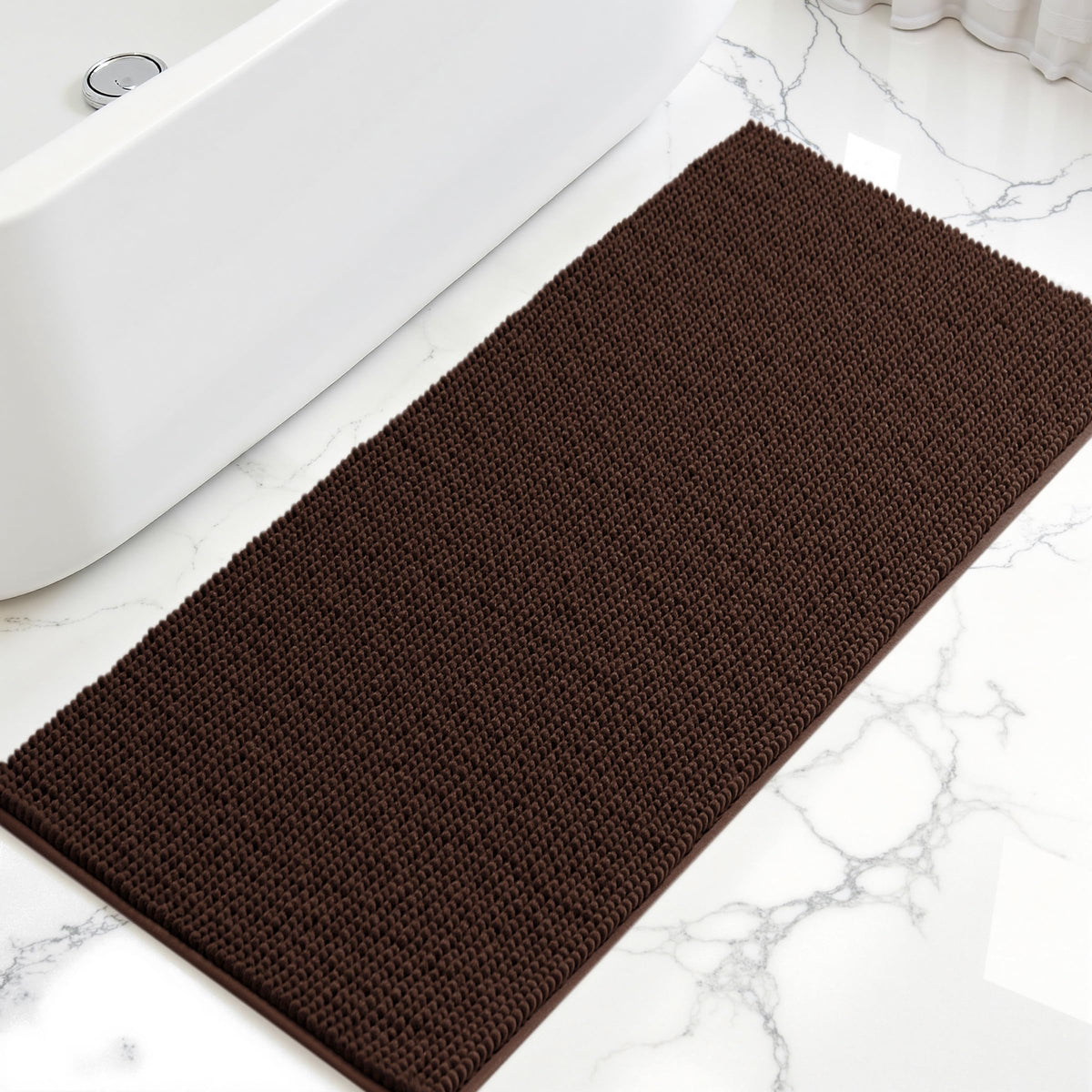 SUBRTEX Bathroom Rugs Chenille Bath Rug Soft Short Plush Bath Mat Soft Shower Mat Water Absorbent Shower Mat Quick Dry Machine Washable(White,18" x 24")