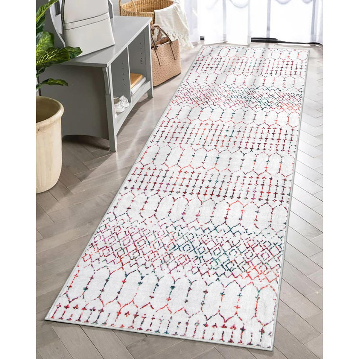Lahome Moroccan Indoor Rugs for Entryway 2x3 Area Rug Non-Slip Backing Washable Inside Door Mats Low-Profile Throw Soft Rugs for Bathroom, Geometric Print Distressed Blue Rug for Kitchen Bedside Hana