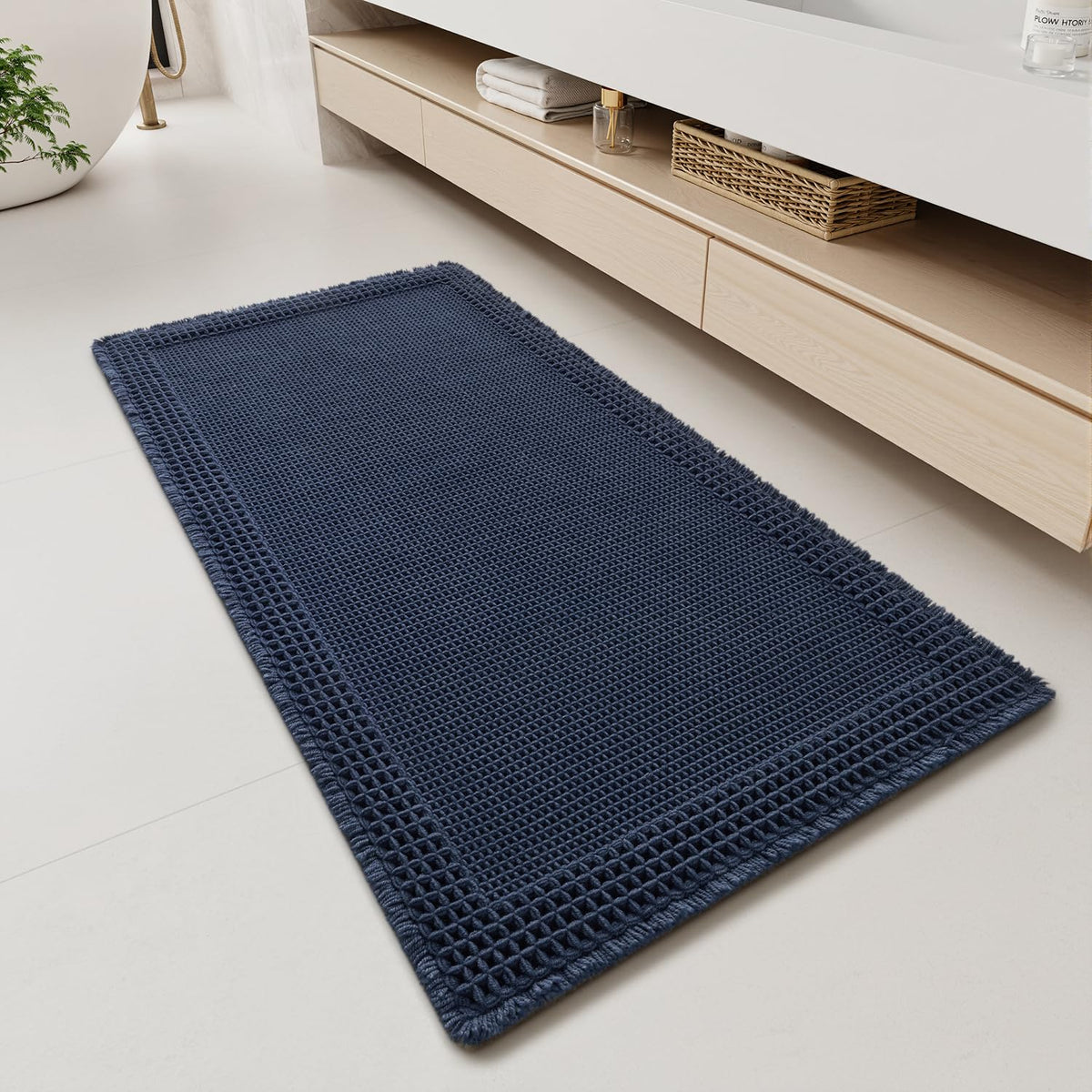 RESARE Waffle Bathroom Runner Rugs, Non Slip Boho Bath Mat 24"x72" Brown