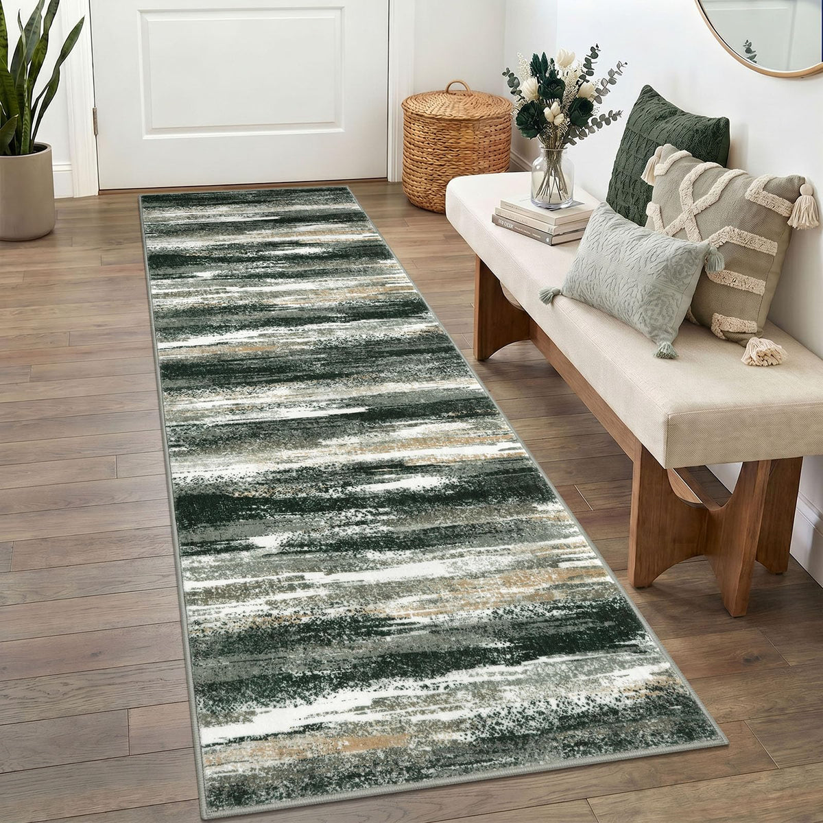 Lansny Abstract Washable 2x6 Runner Rug Non Slip Runners for Hallway