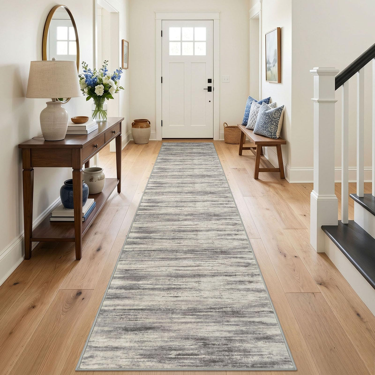KOZYFLY Abstract Entryway Rug 2x3 Washable Door Mat Indoor Blue Beige