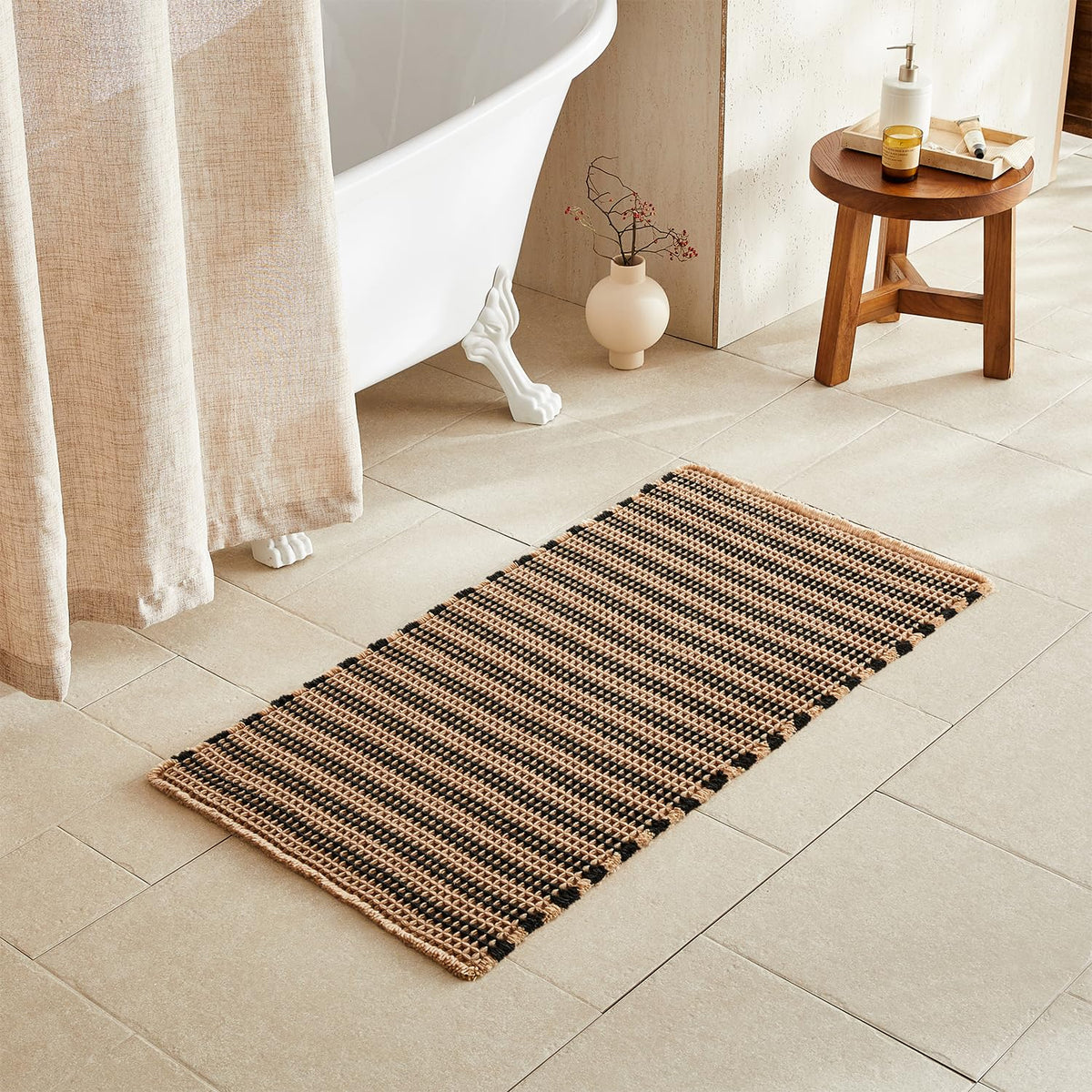 TYUU Waffle Bath Mat, Boho Bathroom Rugs Non Slip Washable, 30x20 Khaki