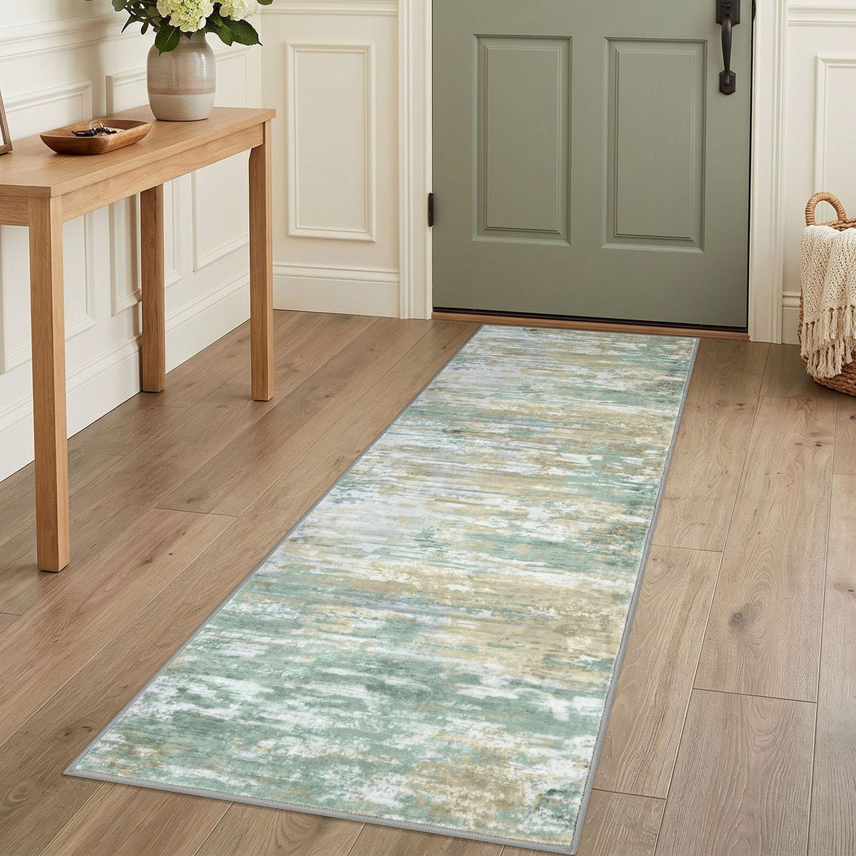 KOZYFLY Abstract Entryway Rug 2x3 Washable Door Mat Indoor Blue Beige