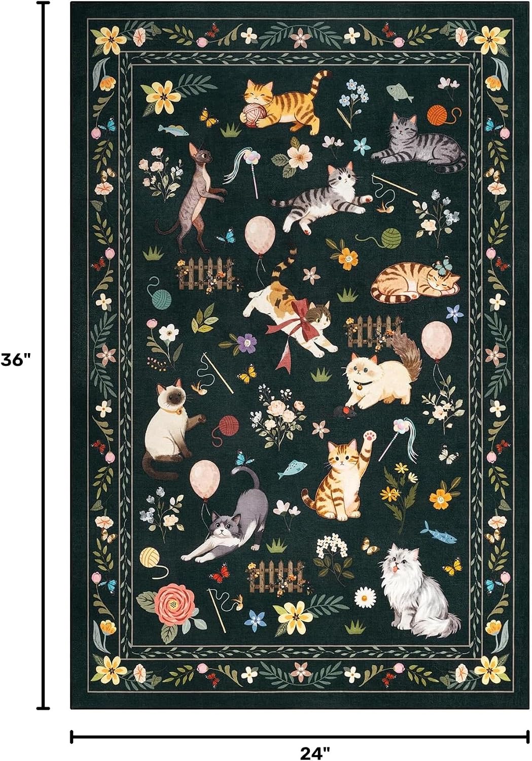 Unirea 2x3 Black Cute Cat Area Rug for Kitchen Entryway, Washable Door Mat