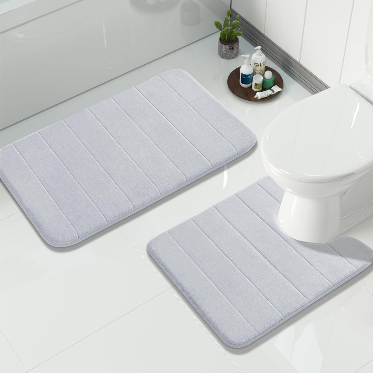 Yimobra Memory Foam Bathroom Rugs Sets 2 Piece - Super Soft Absorbent Quick Dry Bath Mat Set, Machine Washable Non Slip Floor Carpet for Tub Shower & Single Sink (17x24 & 31.5x20 Inch, Gray)