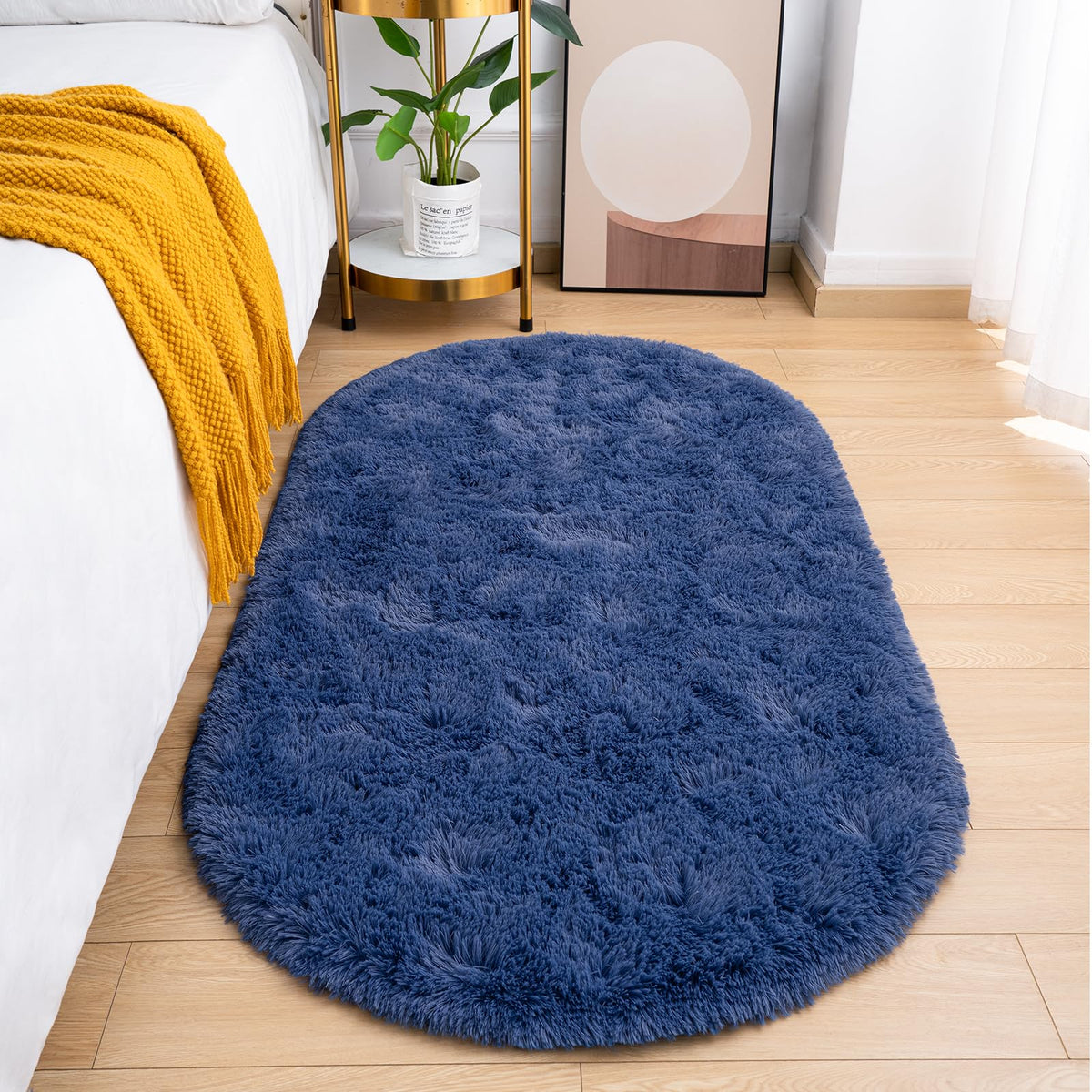 Goideal Fluffy Bedroom Rug, Small Oval Area Rugs, Cream Shag Bedside Carpet for Kids Room Nursery Dorm Cute Fuzzy Indoor Decor for Boy and Girl, 2.6 x 5.3 Feet
