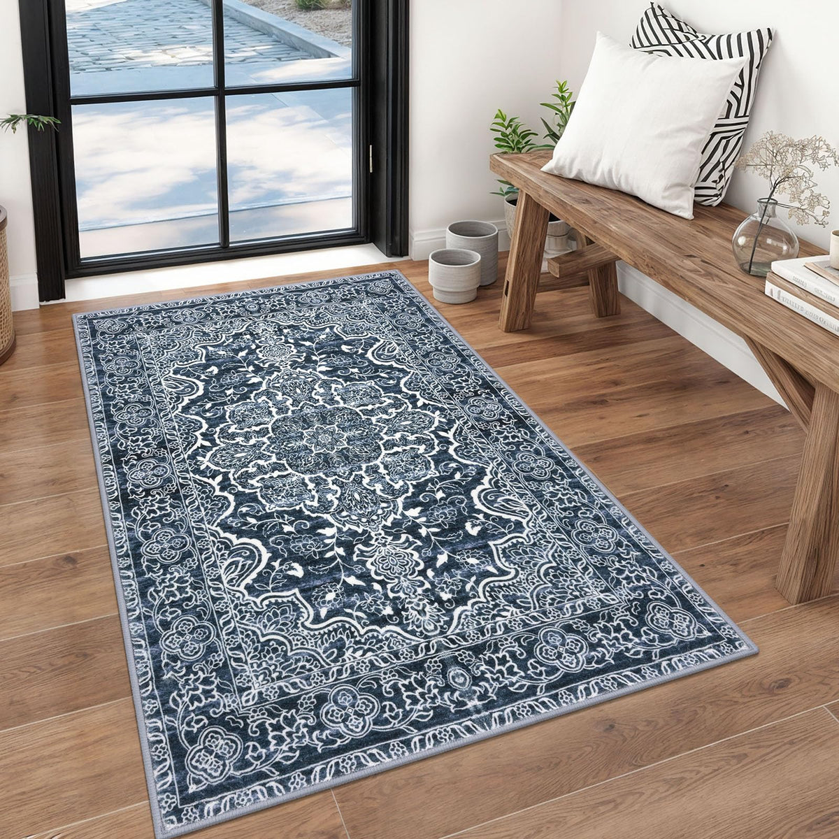KUTA Entryway Rugs Indoor Washable Small Area Rug 2x3 Blue Entrance Carpet