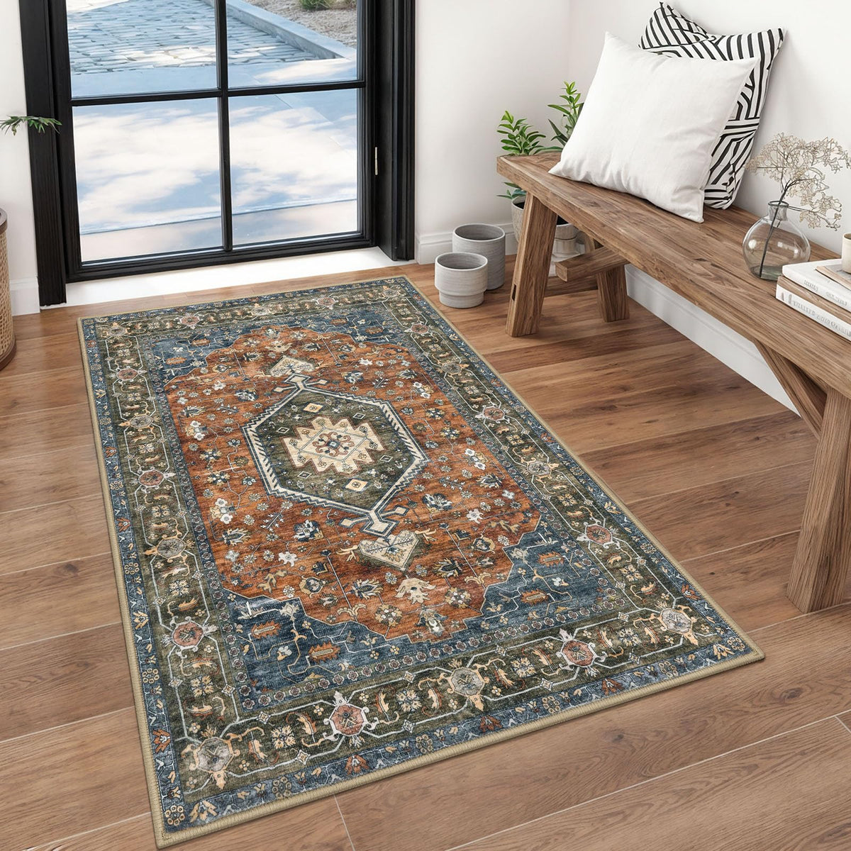 KUTA Entryway Rugs Indoor Washable Small Area Rug 2x3 Blue Entrance Carpet
