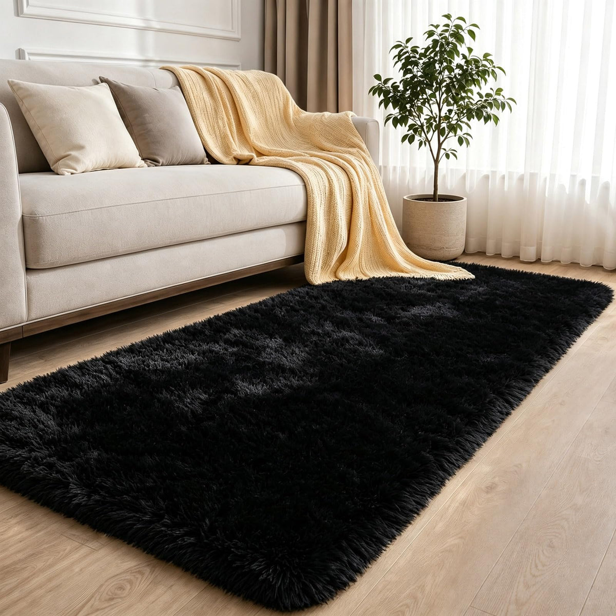2x6 Dark Grey Fluffy Runner Rug for Hallway and Bedroom, Washable Soft Shaggy Carpet, Non-Slip Thick Shag Rug for Bedside and Living Room, Kids' and Girls' Nursery, Aesthetic Home Decor