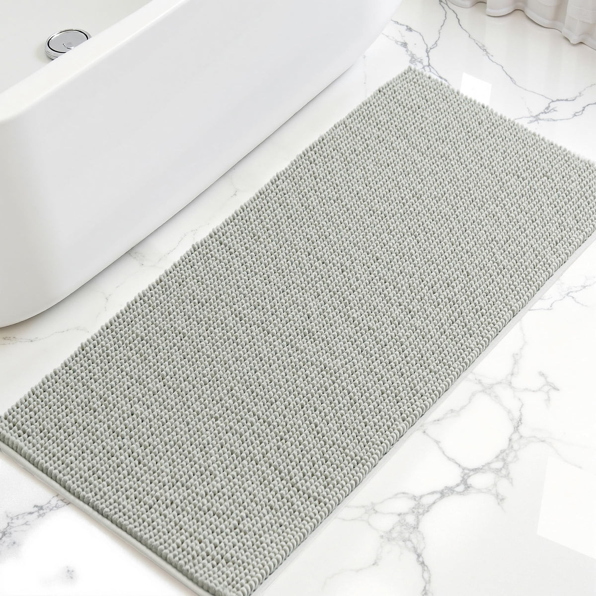 SUBRTEX Bathroom Rugs Chenille Bath Rug Soft Short Plush Bath Mat Soft Shower Mat Water Absorbent Shower Mat Quick Dry Machine Washable(White,18" x 24")