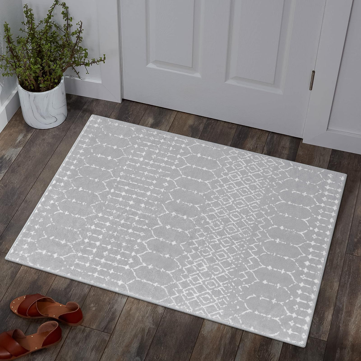 Lahome Moroccan Indoor Rugs for Entryway 2x3 Area Rug Non-Slip Backing Washable Inside Door Mats Low-Profile Throw Soft Rugs for Bathroom, Geometric Print Distressed Blue Rug for Kitchen Bedside Hana