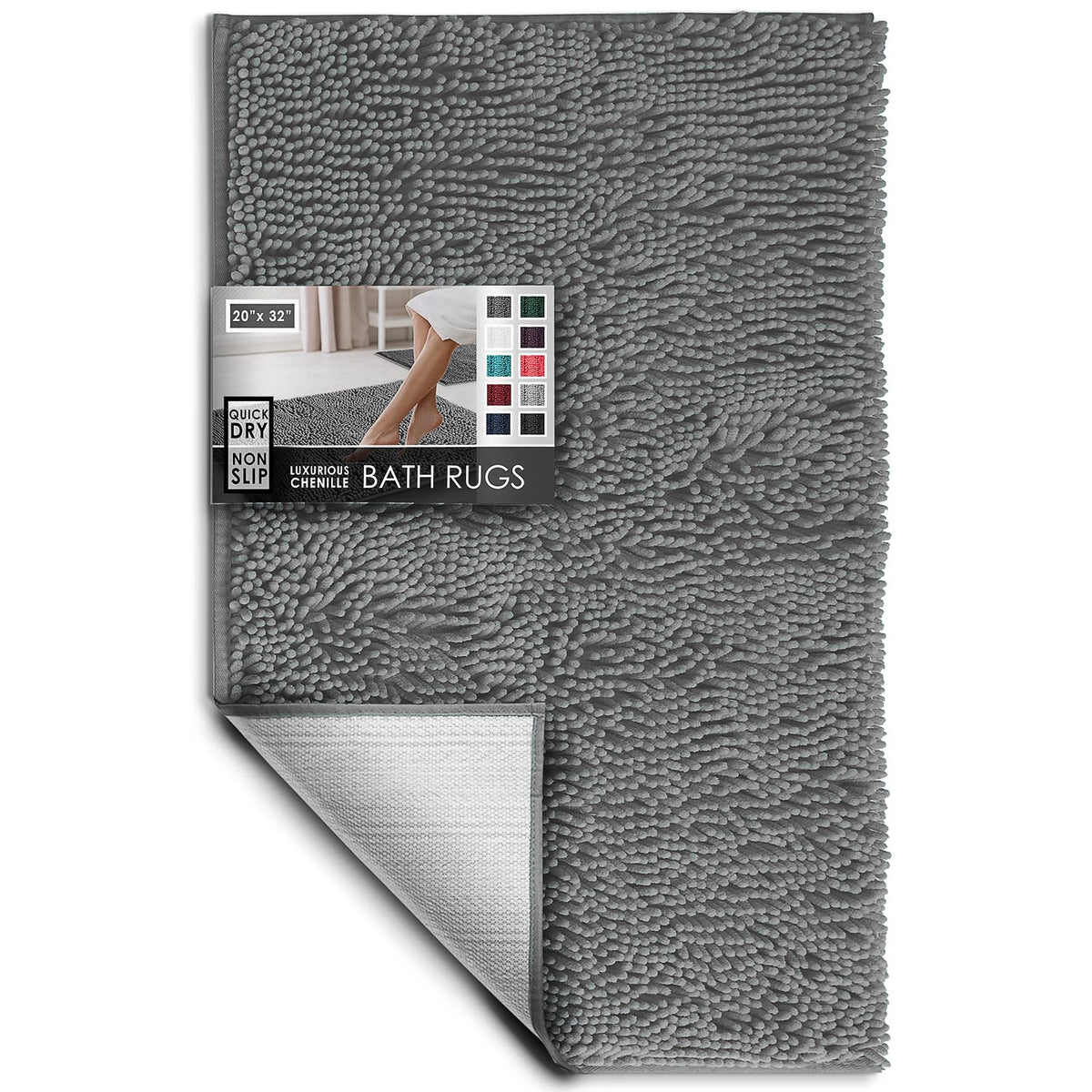 Hearth & Harbor Bathroom Rugs, Chenille Bath Mat - Machine Washable Bath Mats for Bathroom Non-Slip Backing Rubber, Quick Dry Bathroom Mat, 17 x 24 + 20 x 32 - Hunter Green